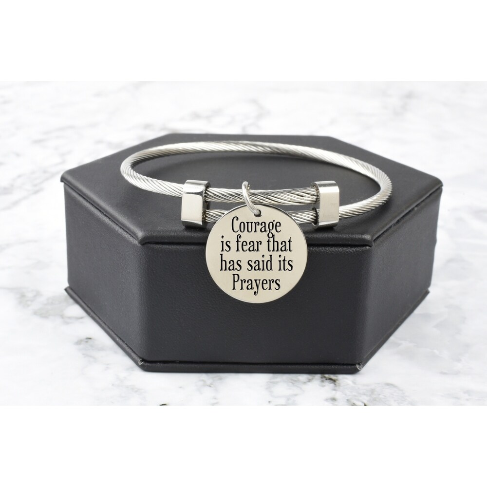 Courage is Fear Pink Box Solid Stainless Steel Inspirational Cuff Black Courage is Fear Pink Box Solid Stainless Steel Inspirational Cuff Black